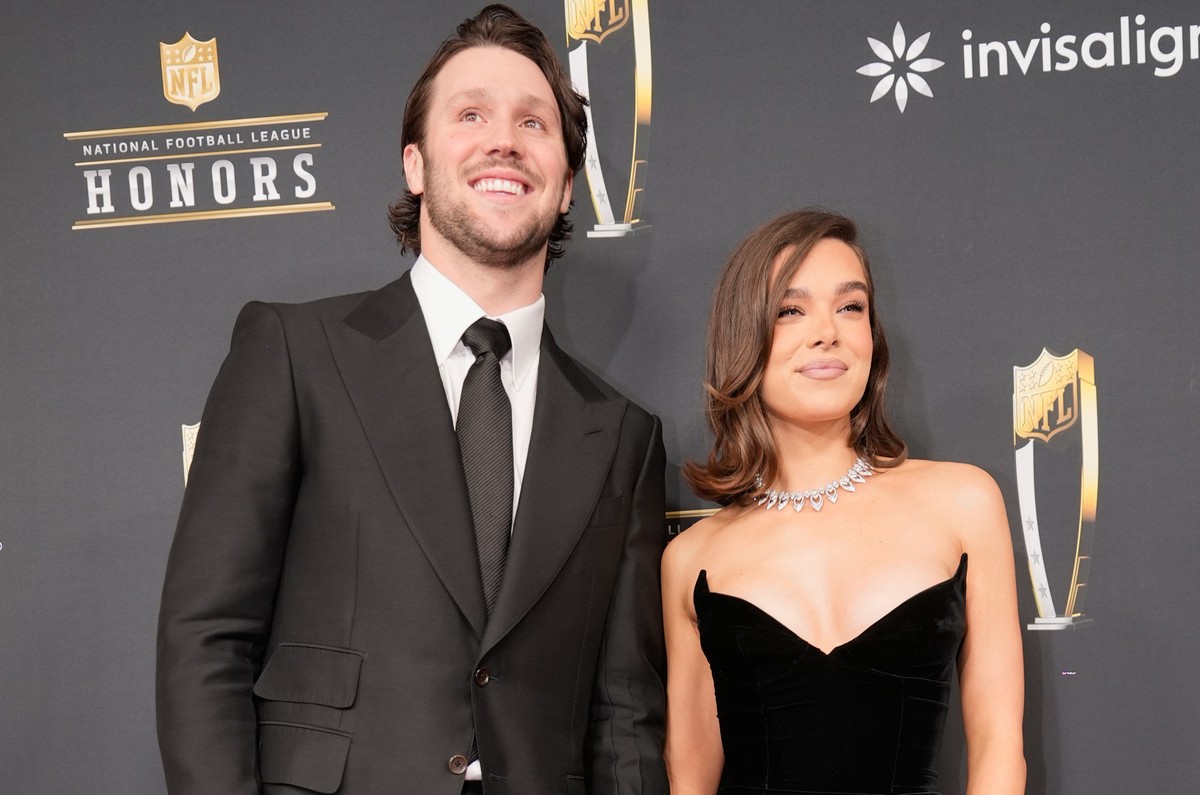 FILE - Josh Allen, of the Buffalo Bills, and his fiancé, Hailee Steinfeld, pose on the red carpet at the NFL Honors award show ahead of the Super Bowl 59 football game, Thursday, Feb. 6, 2025, in New ...