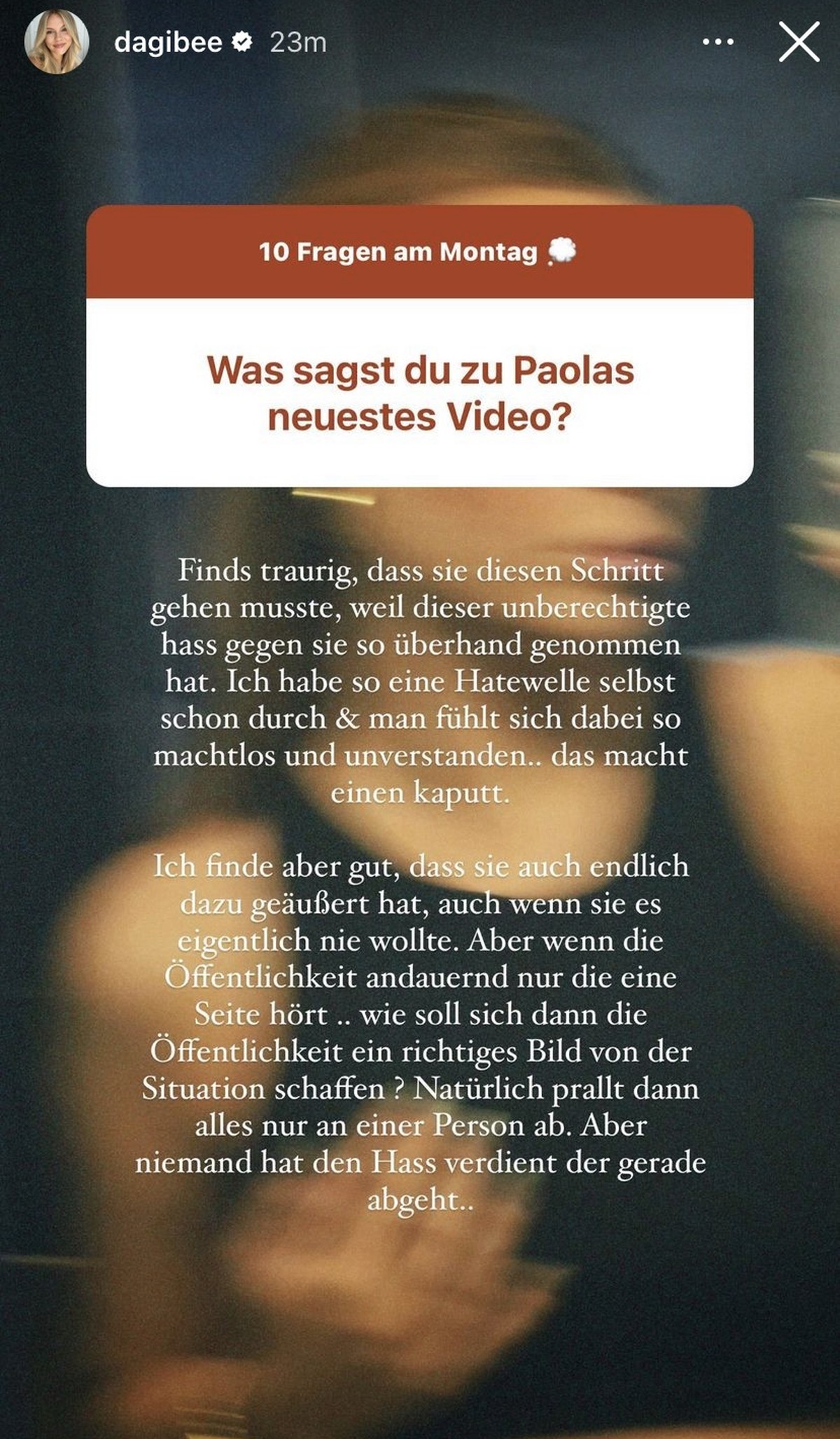 Dagi Bee teilt mit ihren Fans ein Statement zur Paola-Situation.