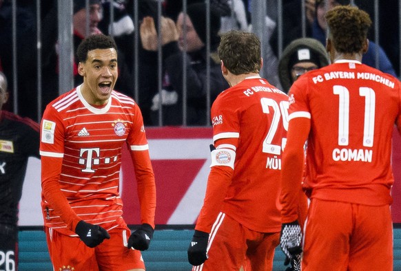 GER, DFB, FC Bayern Muenchen vs. 1. FC Union Berlin / 26.02.2023, Allianz Arena, Muenchen, GER, DFB, FC Bayern Muenchen vs. 1. FC Union Berlin, im Bild Jubel nach dem Tor zum 3-0 durch Jamal Musiala F ...