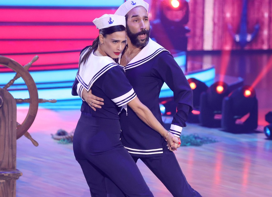 COLOGNE, GERMANY - APRIL 01: Amira Pocher and Massimo Sinatò perform on stage during the 6th show of the 15th season of the television competition show &quot;Let&#039;s Dance&quot; at MMC Studios on A ...