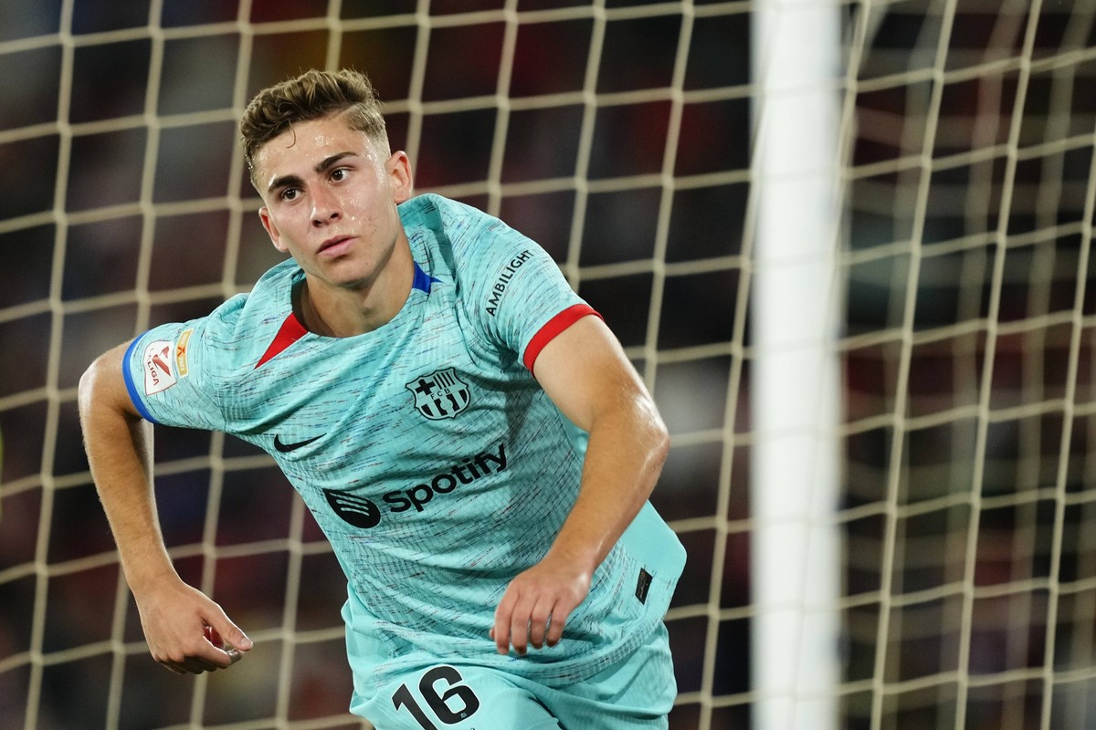 UD Almeria v FC Barcelona, Barca - LaLiga EA Sports Fermin Lopez attacking midfield of Barcelona and Spain celebrates after scoring his sides first goal during the LaLiga EA Sports match between UD Al ...