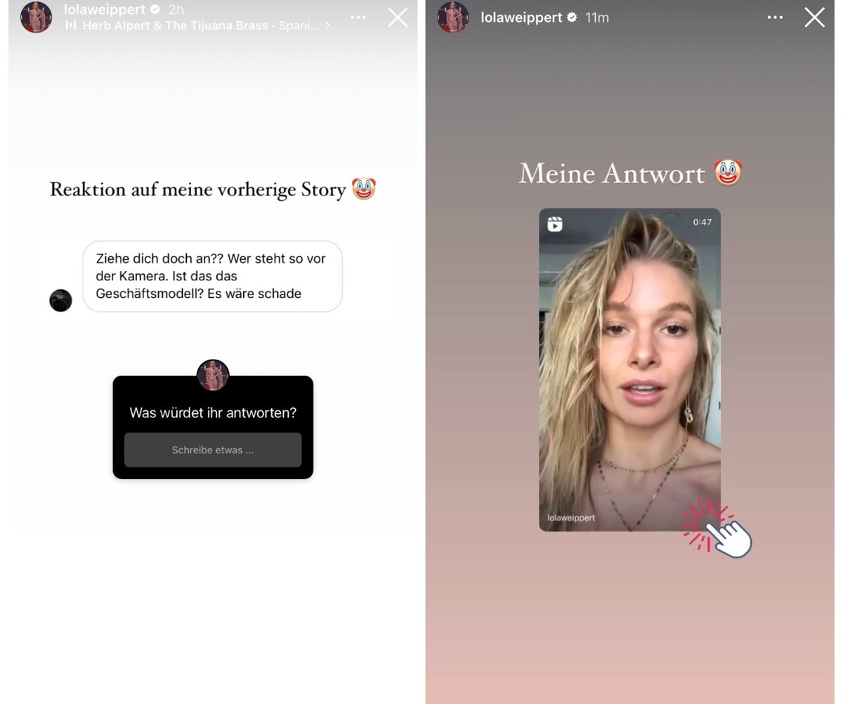 Lola teilte auch in ihrer Story die Nachricht eines Nutzers.