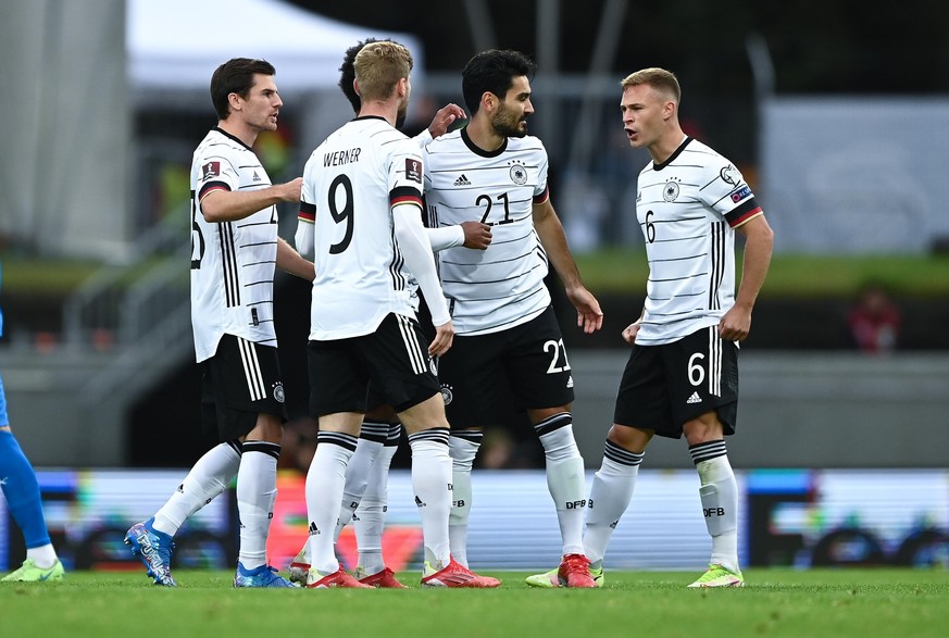 Jubel 0-1: Jonas Hofmann, Timo Werner, Ilkay Guendogan, Joshua Kimmich / v.l. GES/ Fussball/ WM Qualifikation: Island - Deutschland, 08.09.2021 Football / Soccer: WC qualifier: Iceland vs Germany, Rey ...