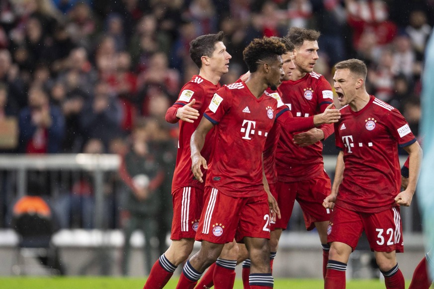 FC Bayern Muenchen vs. 1.FSV Mainz 05, Allianz Arena Muenchen. 17.03.2019 Im Bild: Robert Lewandowski, Thomas Mueller, Rodriguez James, Kingsley Coman, Leon Goretzka, Joshua Kimmich