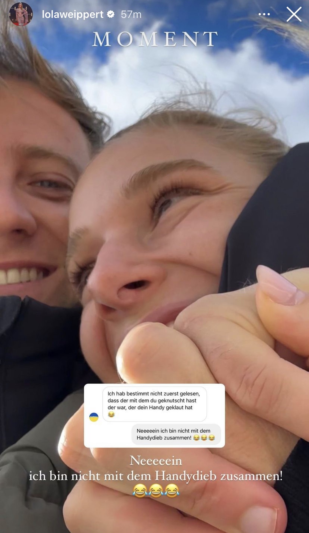 Lola Weippert spricht Klartext, dass ihr Partner nicht der Handydieb sei.