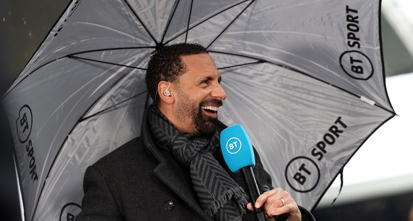 April 9, 2022, Liverpool, United Kingdom: Liverpool, England, 9th April 2022. Former Manchester United player Rio Ferdinand presents for BT Sports before the Premier League match at Goodison Park, Liv ...