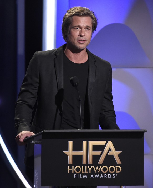 Brad Pitt presents the Hollywood breakthrough director award at the Hollywood Film Awards on Sunday, Nov. 4, 2018, at the Beverly Hilton Hotel in Beverly Hills, Calif. (Photo by Chris Pizzello/Invisio ...
