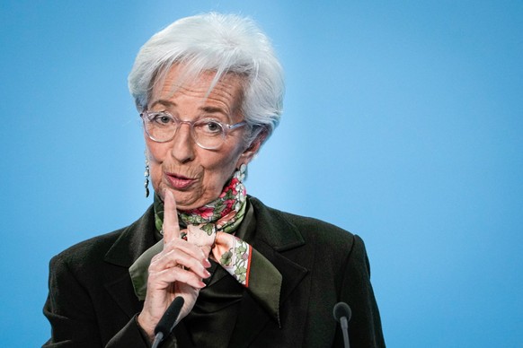 Pressekonferenz der EZB Europaeische Zentralbank Aktuell, 02.02.2023, Frankfurt, Christine Lagarde Praesidentin der Europaeischen Zentralbank im Portrait bei der heutigen Pressekonferenz in der EZB Eu ...