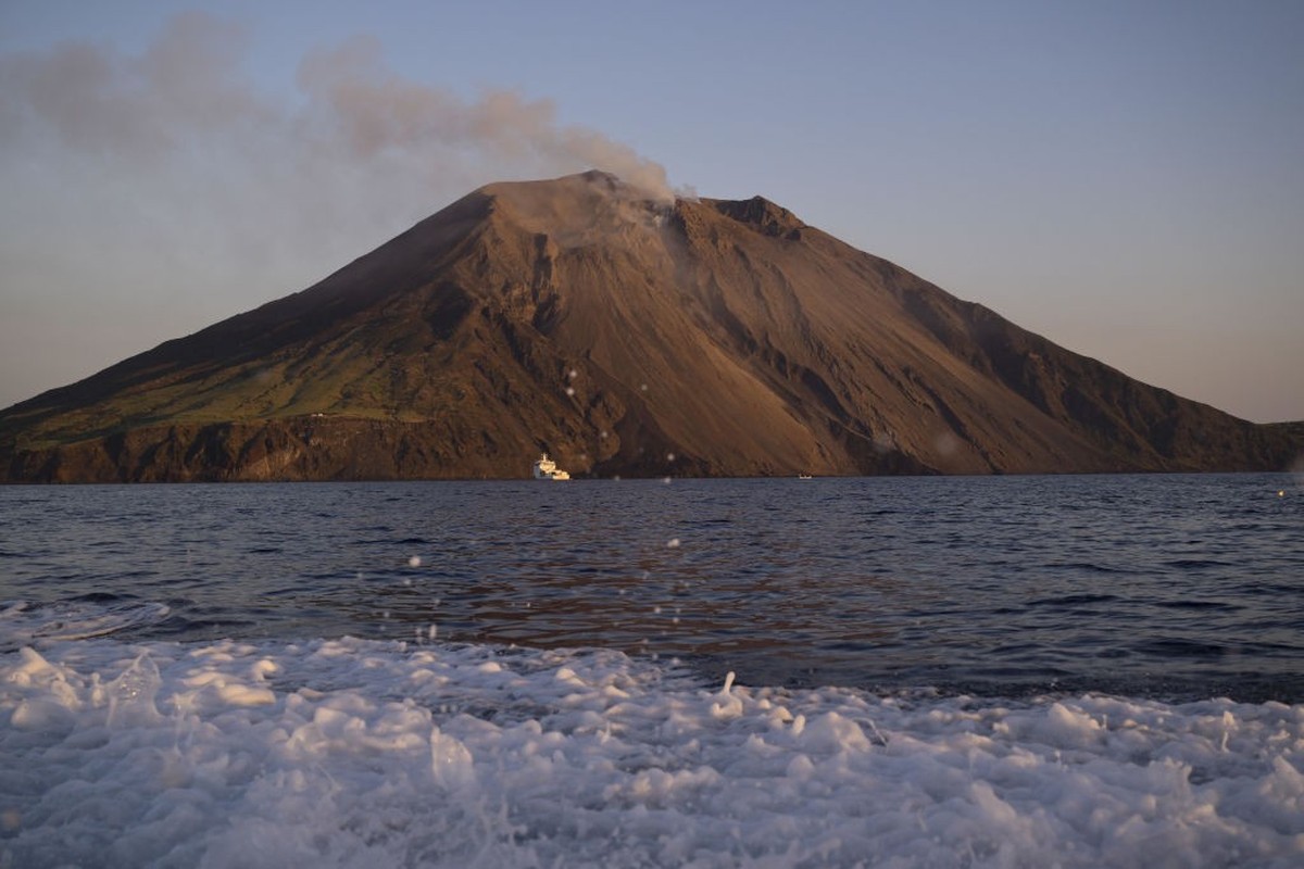 STROMBOLI ISLAND, ITALY - JULY 12: Smoke rises as the Stromboli volcano, one of the active volcanoes in southern Italy, continues to exhibit volcanic activity in recent weeks and it impacts on the lif ...