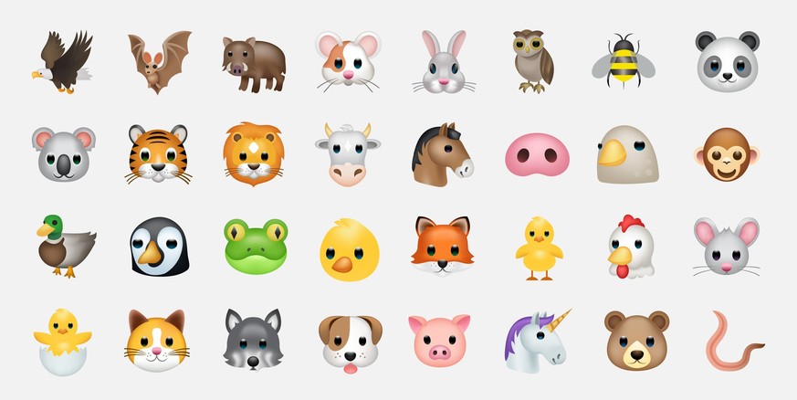 Set of animal faces, face emojis, stickers, emoticons. Animals vector emoji illustration set.