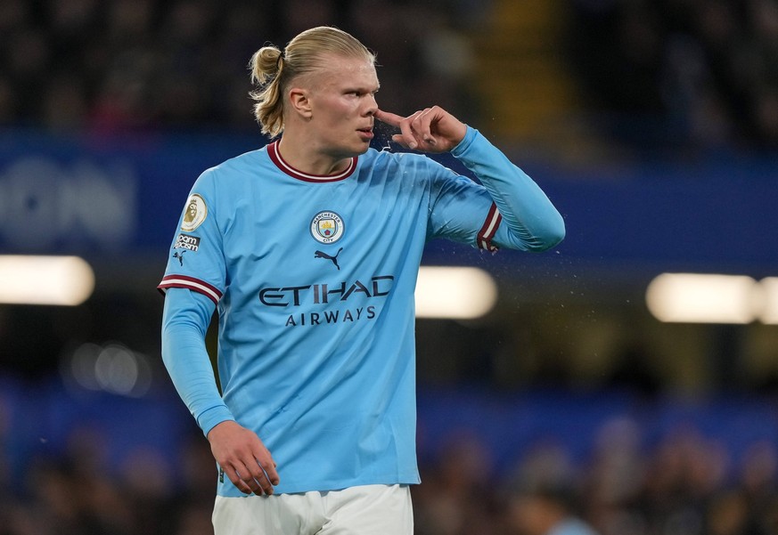 Erling Braut Haaland of Man City during the Premier League match between Chelsea and Manchester City at Stamford Bridge, London, England on 5 January 2023. PUBLICATIONxNOTxINxUK Copyright: xAndyxRowla ...