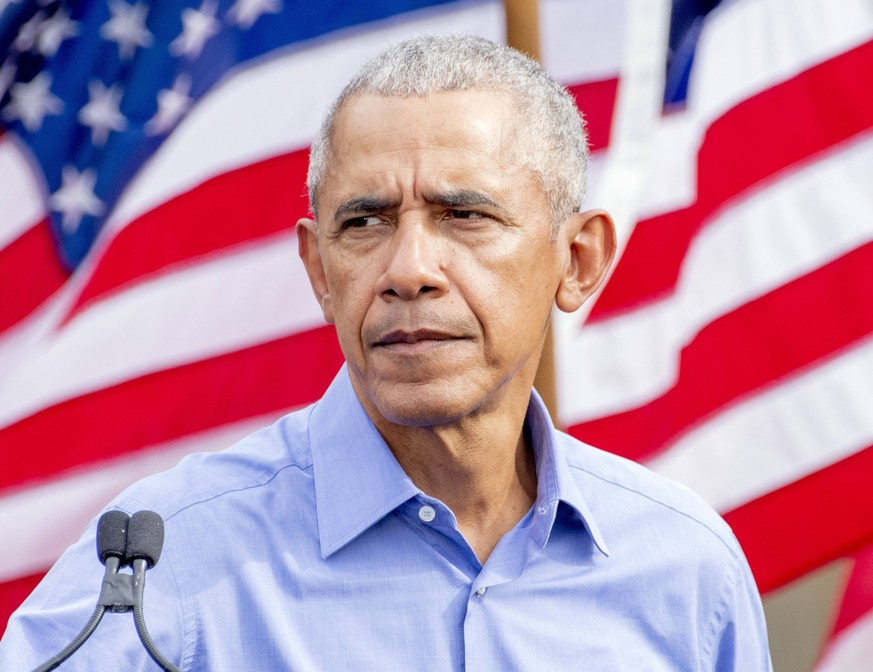 Former President Barack Obama addresses supporters for Democratic candidate for Senate John Fetterman at a rally in Schenley Plaza in the Oakland area of Pittsburgh on Saturday, November 5, 2022. 1 PI ...