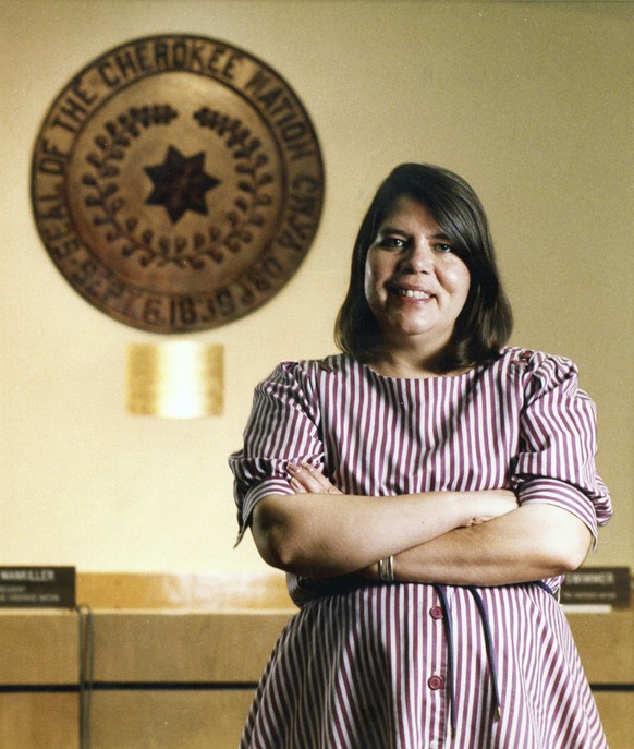 FILE - In 1985 Wilma Mankiller became Chief of the Cherokee Nation after Chief Ross Swimmer resigned to head the Bureau of Indian Affairs under President Ronald Reagan. Toy maker Mattel is honoring th ...