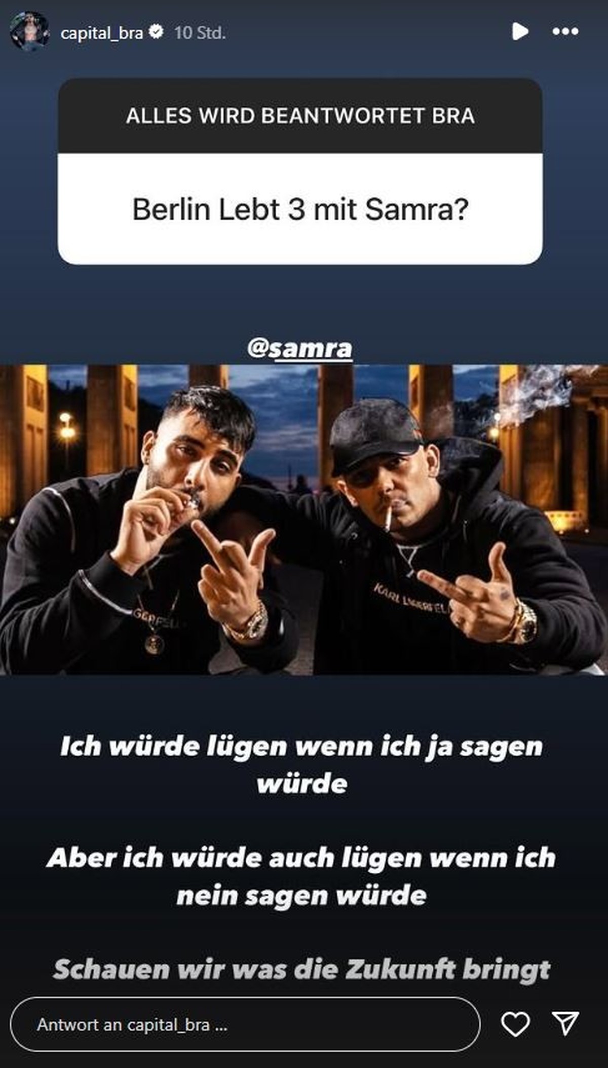 Capital Bra gibt keine konkrete Antwort auf seine musikalischen Pläne mit Samra.