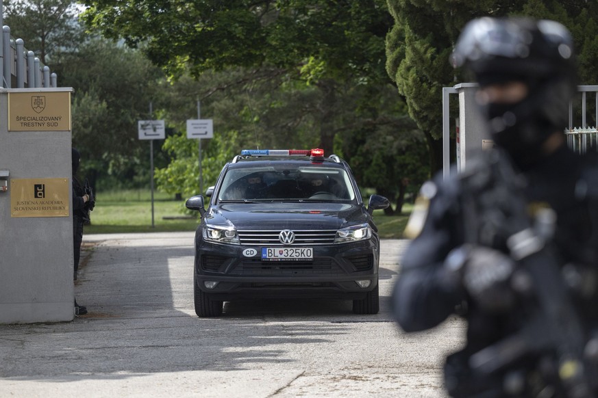 A car supposedly carrying the suspect, in shooting of Slovakia&#039;s Prime Minister Robert Fico, leaves the court in Pezinok, Saturday, May 18, 2024. Officials in Slovakia say Prime Minister Robert F ...