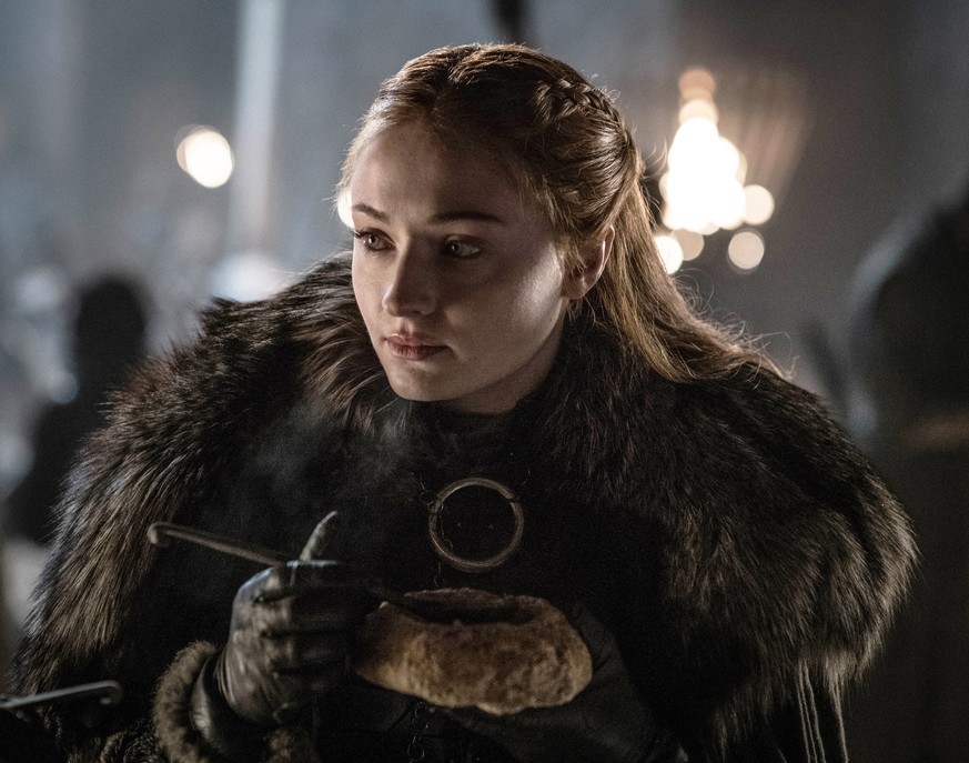 This image released by HBO shows Sophie Turner in a scene from &quot;Game of Thrones,&quot; that aired Sunday, April 21, 2019. With the Game of Thrones' Jon Snow revealing his royal lineage to his pot ...