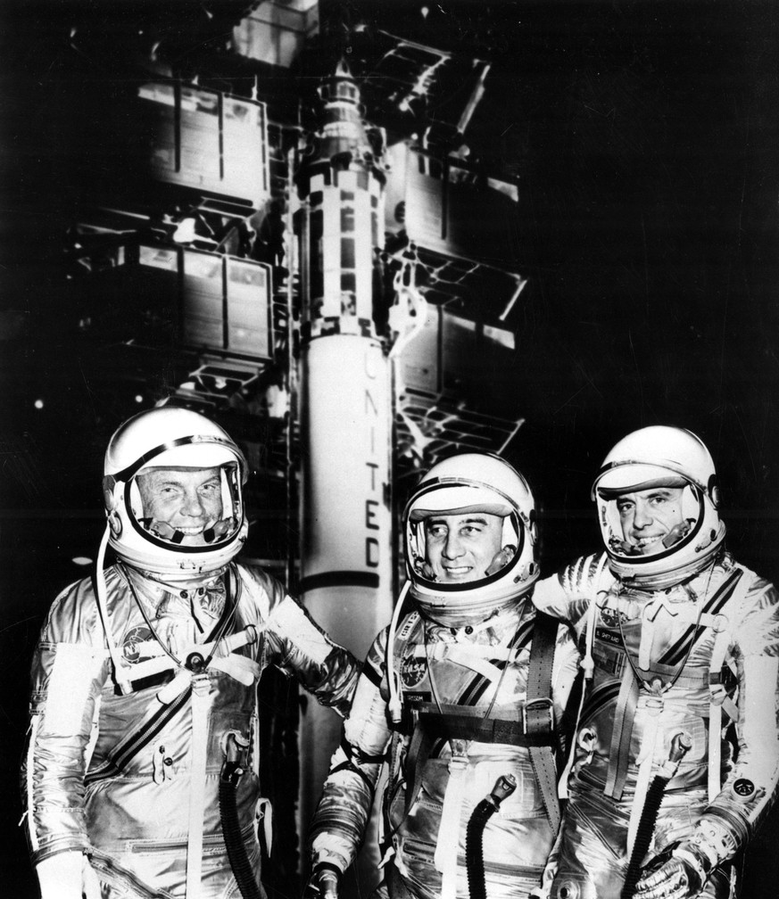 John H. Glenn Jr., Gus Grissom und Alan Shepherd (v. l. n. r.)