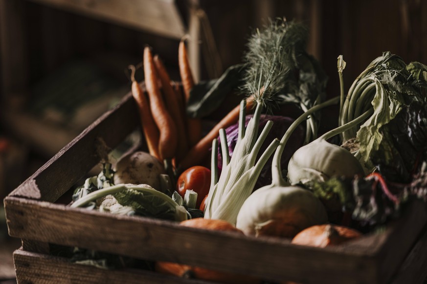 Close-up of fresh and organic vegetables in box property released MJRF00310