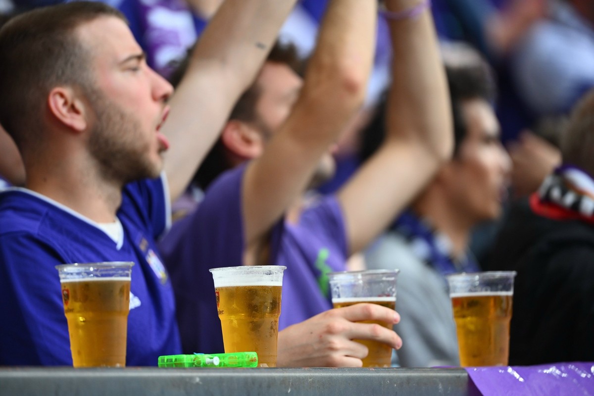 RSC Anderlecht v Club Brugge FC - Jupiler Pro League Champions Play-Off ANDERLECHT, BELGIUM - MAY 19 : Illustration picture of beer during the Jupiler Pro League Champions Play-Off match between RSC A ...
