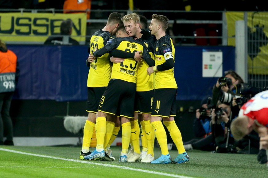 10.12.2019, Fussball, UCL Saison 2019/2020, UEFA Champions League, 6. Spieltag - Borussia Dortmund - Slavia Prag v. l. Julian Weigl Borussia Dortmund, Thorgan Hazard Borussia Dortmund, Julian Brandt B ...