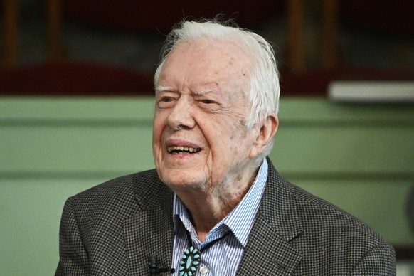 FILE - In this Nov. 3, 2019 file photo, former President Jimmy Carter teaches Sunday school at Maranatha Baptist Church in Plains, Ga. The Carter Center says Carter has entered home hospice care, Satu ...