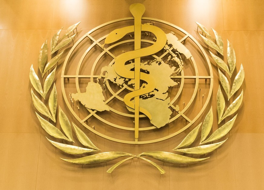 ARCHIV - 21.05.2018, Schweiz, Genf: Das Logo der Weltgesundheitsorganisation WHO im europ