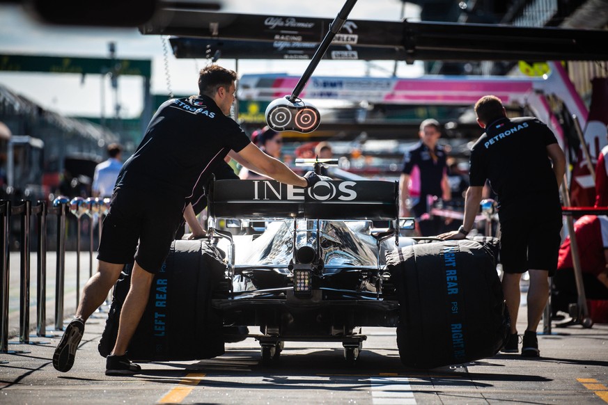 March 12, 2020: Melbourne, Australia - March 12 2020: Lewis Hamilton s car of Mercedes-AMG Petronas Formula One Team being scrutineered during the 2020 Formula 1 Australian Grand Prix - ZUMAp121 20200 ...