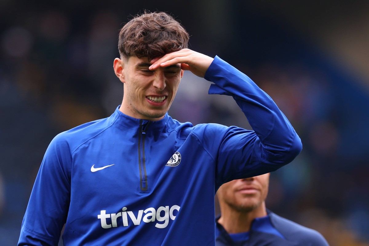 13th May 2023 Stamford Bridge, Chelsea, London, England: Premier League Football, Chelsea versus Nottingham Forest Kai Havertz of Chelsea during the warm up PUBLICATIONxNOTxINxUK ActionPlus12509285 Sh ...