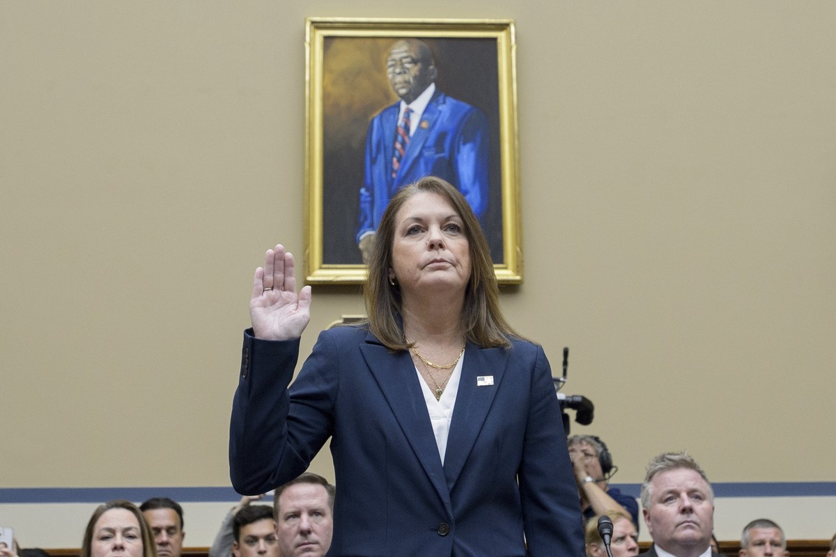 U.S. Secret Service Director Kimberly Cheatle is sworn in before the House Oversight and Accountability Committee about the attempted assassination of former President Donald Trump at a campaign event ...