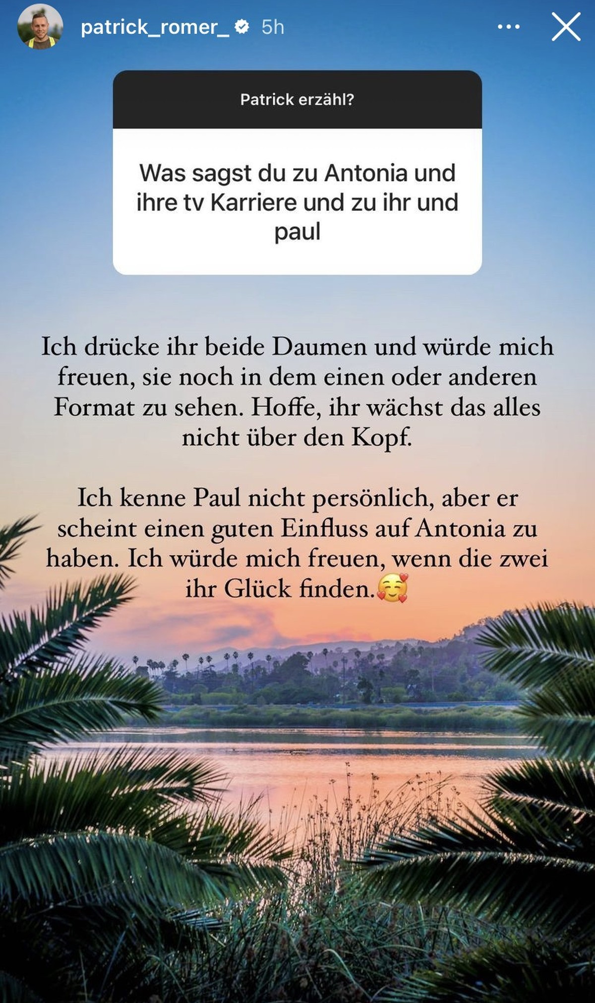 Patrick Romer bezieht Stellung zu seiner Ex Antonia.