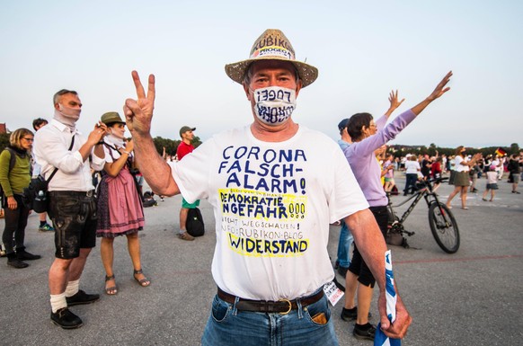 September 12, 2020, Munich, Bavaria, Germany: The Querdenken Conspirituality group that held the demos in Berlin against the anti-Corona measures and ultimately against the German government arrived i ...