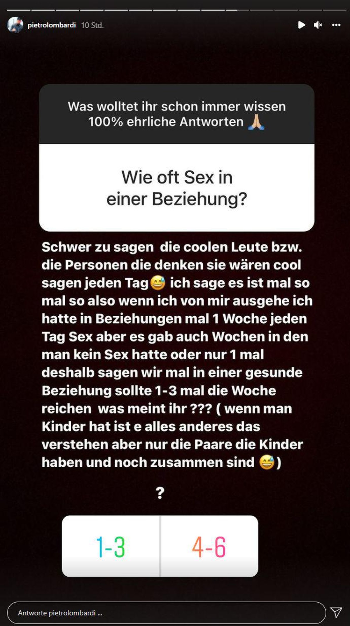 Pietro Lombardi beantwortet eine pikante Fan-Frage auf Instagram.