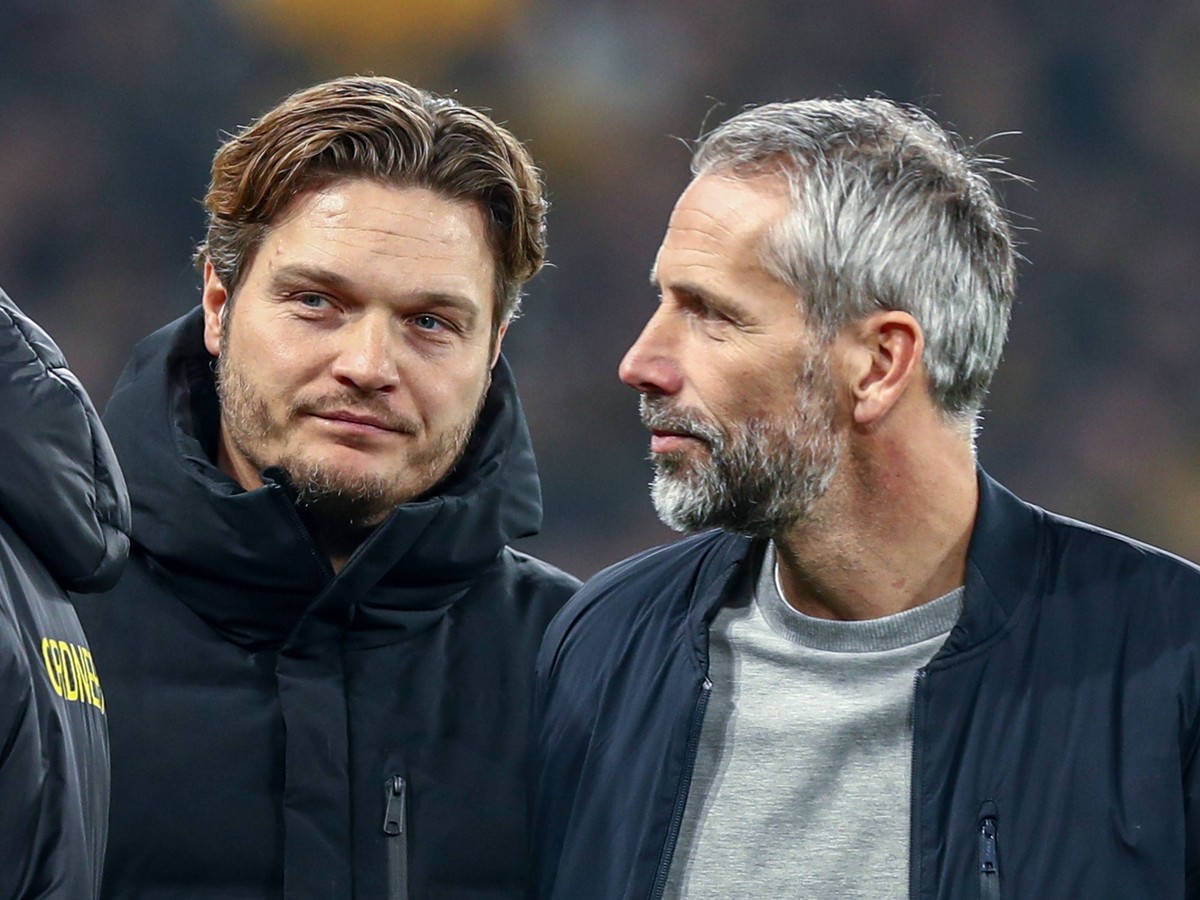 Edin Terzic Borussia Dortmund / BVB, Chef-Trainer und Marco Rose RB Leipzig, Chef-Trainer vor dem Spiel, GER, Borussia Dortmund / BVB vs. RB Leipzig, Fussball, 1. Bundesliga, 23. Spieltag, Spielzeit 2 ...