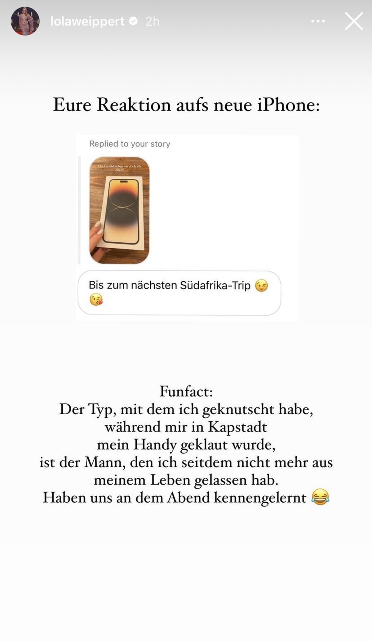 Hier offenbart sie, dass Eric der Mann sei, mit dem sie sich damals in Kapstadt geküsst habe.