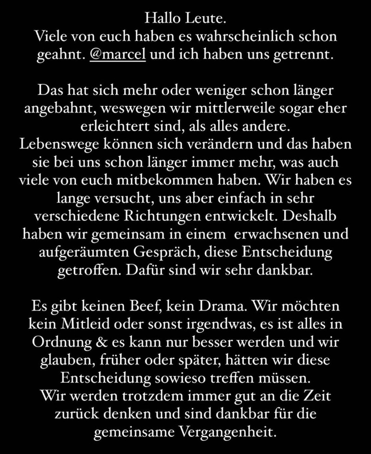 Sonny Loops teilt ihren Fans auf Instagram die Trennung von Marcel mit.