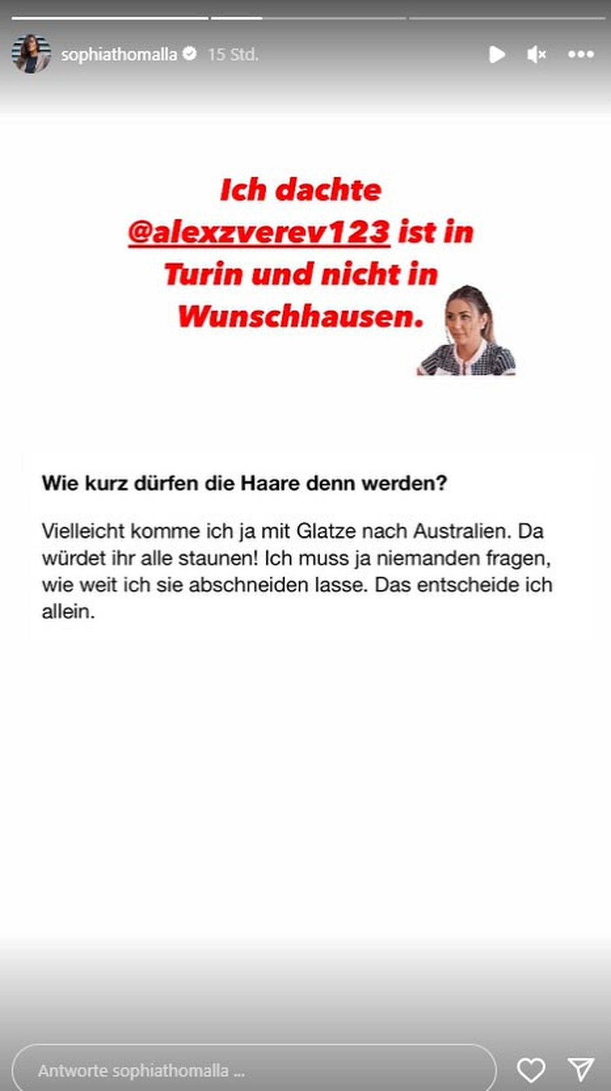 Sophia Thomalla weist Zverev in die Schranken.