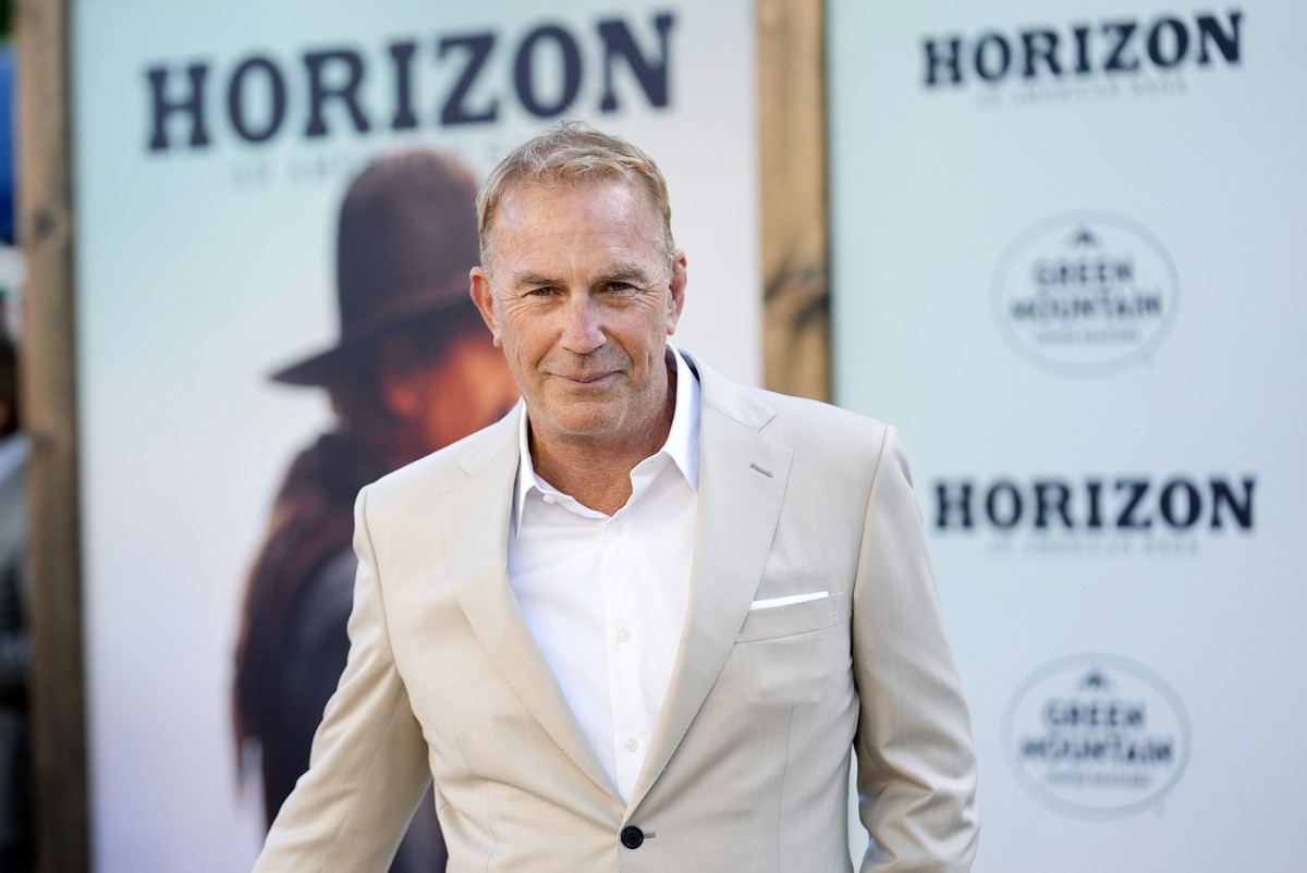 Kevin Costner, the director, co-writer and star of &quot;Horizon: An American Saga,&quot; poses at the premiere of the film at the Regency Village Theatre, Monday, July 24, 2024, in Los Angeles. (AP P ...