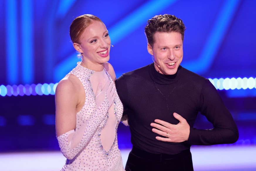 COLOGNE, GERMANY - MAY 05: Anna Ermakova and Valentin Lusin react on stage during the 10th &quot;Let&#039;s Dance&quot; show at MMC Studios on May 05, 2023 in Cologne, Germany. (Photo by Andreas Rentz ...