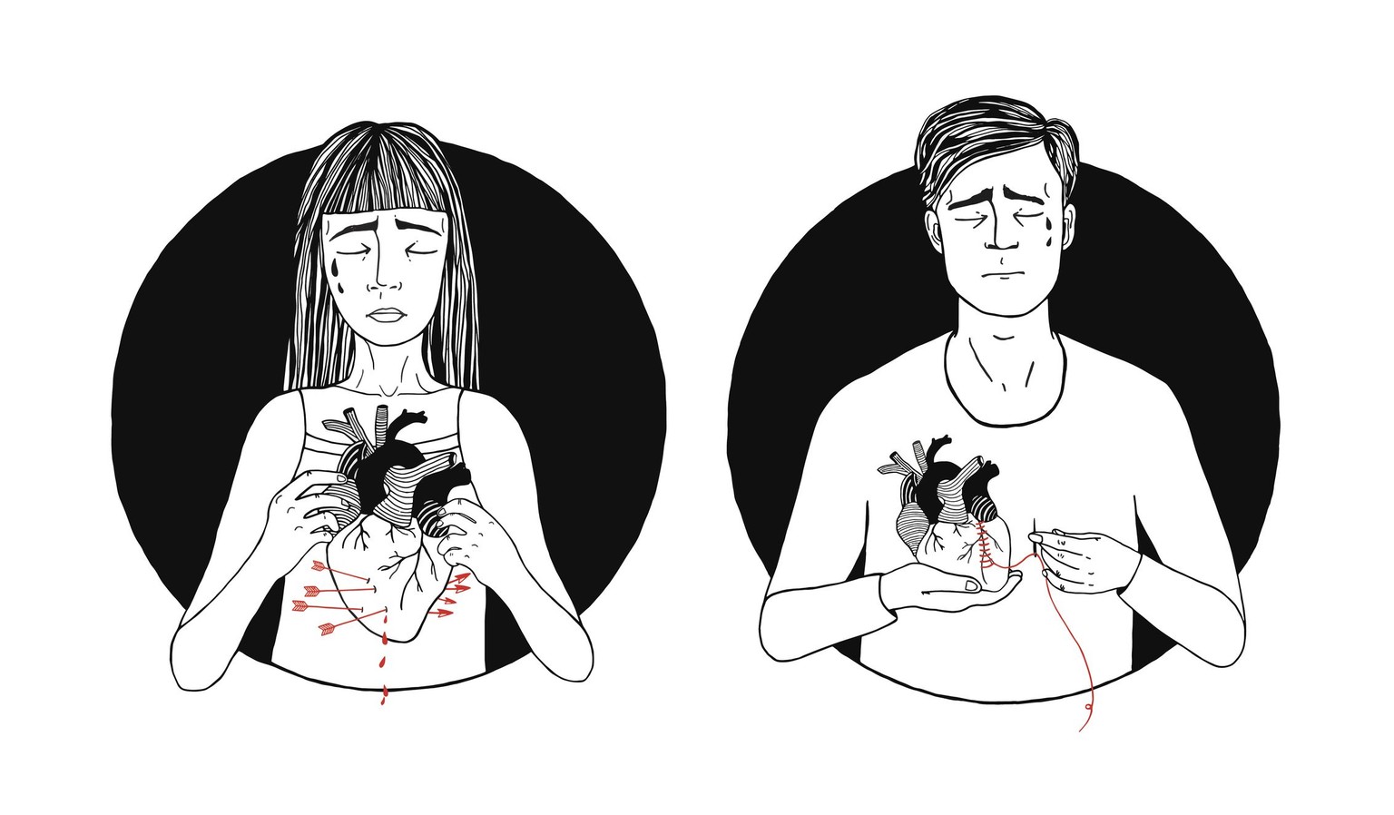 broken heart concept. hand drawn illustration