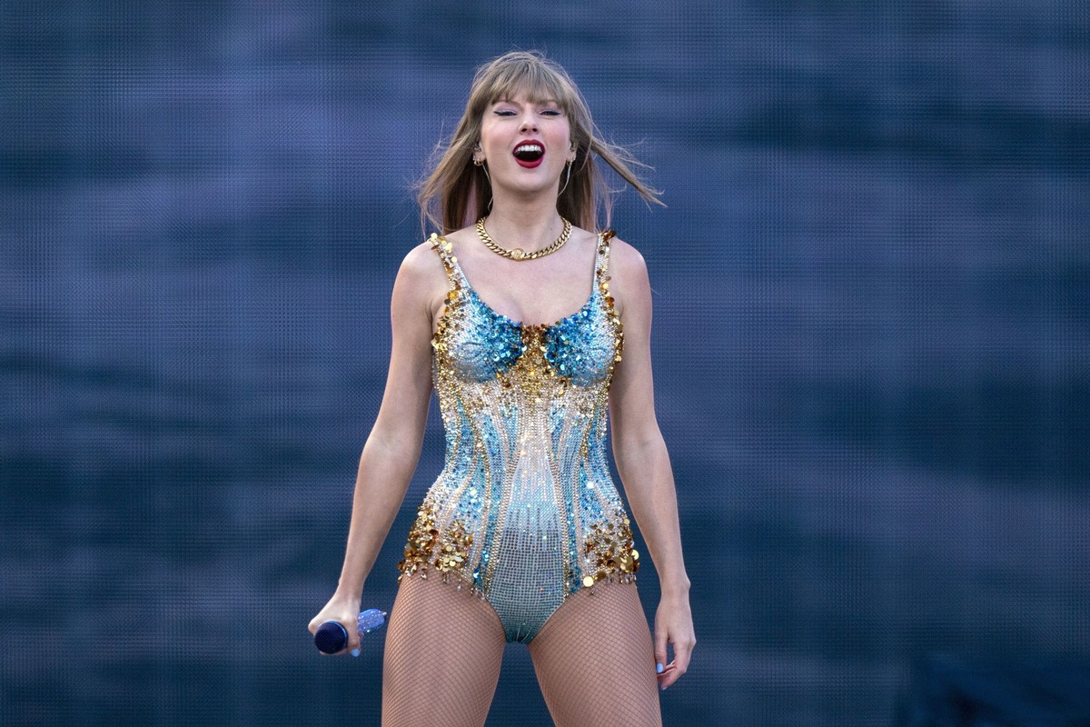 Singer Taylor Swift performs on stage during her Eras Tour at the Murrayfield Stadium in Edinburgh, Friday June 7, 2024. (Jane Barlow/PA via AP)
