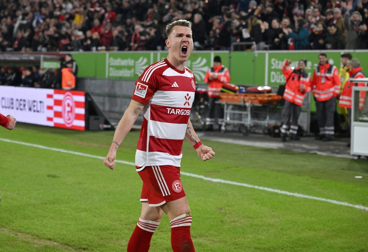 Jubel 1:0 Felix Klaus Fortuna Duesseldorf 08.03.2024, Fussball 2. Bundesliga, 25. Spieltag, Saison 2023/2024 Fortuna D�sseldorf - Hamburger SV D�sseldorf Nordrhein Westfalen Deutschland *** Jubel 1 0  ...