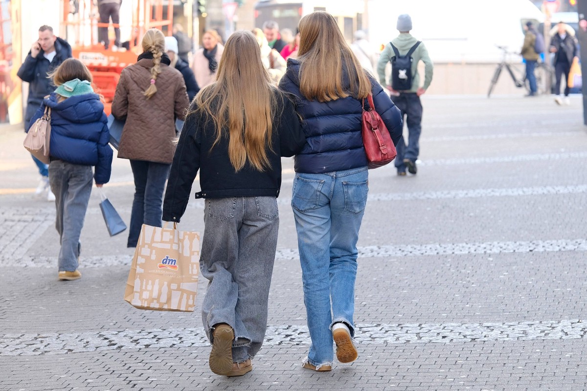 Düsseldorf 03.02.2025 Einkaufsstrasse Einkaufsstraße Shoppingmeile Einkaufsmeile Einkaufen Einzelhandel Fussgängerzone Einkaufstraße Einkaufstrasse Mittelstrasse Hystreet Einkaufsbummel Einkaufstasche ...