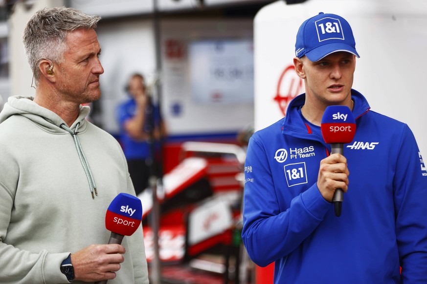 Formula 1 2022: Austrian GP RED BULL RING, AUSTRIA - JULY 07: Ralf Schumacher and Mick Schumacher, Haas F1 Team, talk to the press during the Austrian GP at Red Bull Ring on Thursday July 07, 2022 in  ...