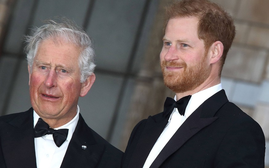 Charles, Prince of Wales und sein Sohn Prinz Harry, Duke of Sussex bei der Premiere der Our Planet Netflix Naturdokumentations- Serie am 4.04.2019 in London Our Planet Serien Premiere in London *** Ch ...