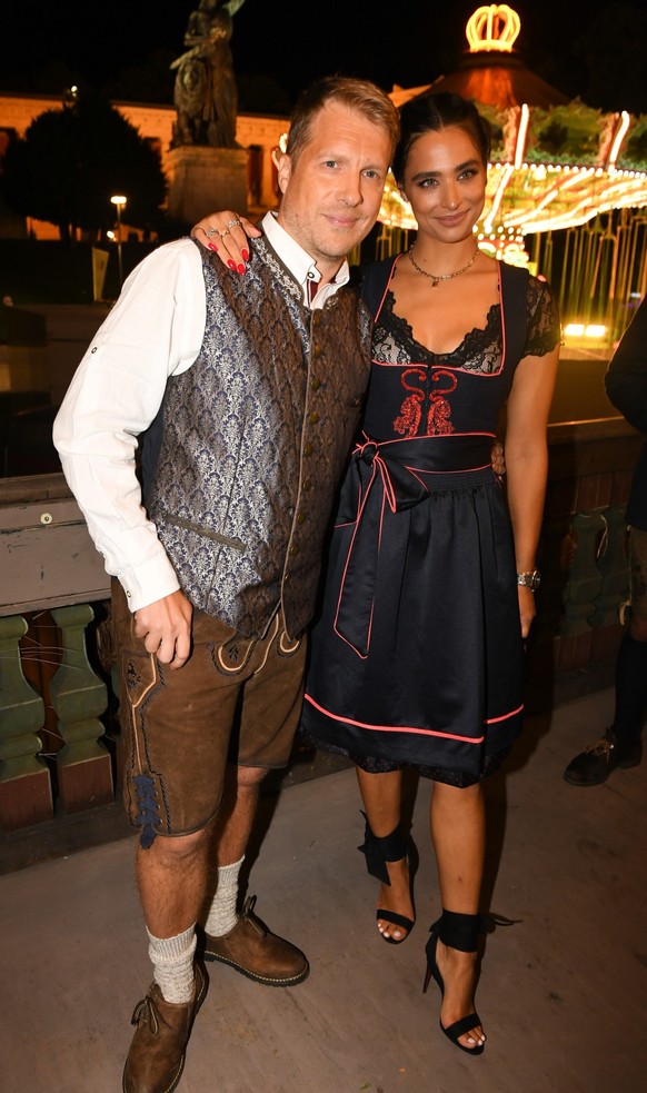 MUNICH, GERMANY - SEPTEMBER 18: Amira Pocher and Oliver Pocher attend the &quot;Almauftrieb at Kaeferschaenke during the 187th Oktoberfest at Theresienwiese on September 18, 2022 in Munich, Germany. ( ...