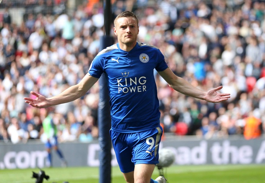 Tottenham Hotspur v Leicester City - Premier League - Wembley Stadium Leicester City s Jamie Vardy celebrates scoring their fourth goal EDITORIAL USE ONLY No use with unauthorised audio, video, data,  ...