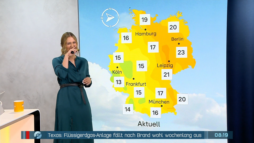 Nach einem misslungenen Flachwitz brach RTL-Wettermoderatorin Melanie Haselhoff in unkontrolliertes Lachen aus.