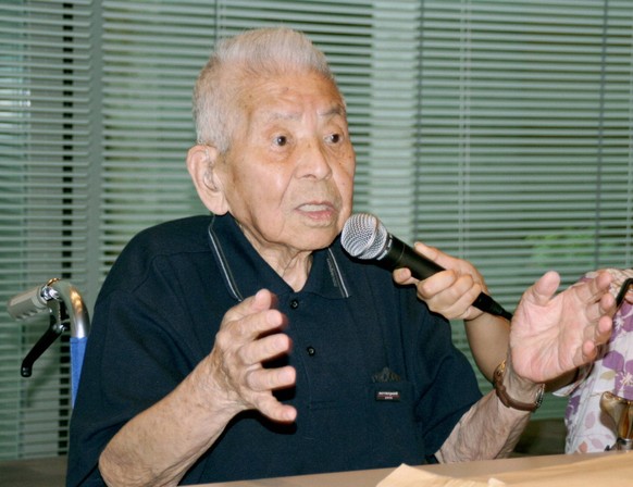 TOKYO, Japan - Photo shows the late Tsutomu Yamaguchi speaking in Nagasaki in June 2009 about his experience of surviving the 1945 atomic bombings of Hiroshima and Nagasaki. The Japanese Embassy in Lo ...