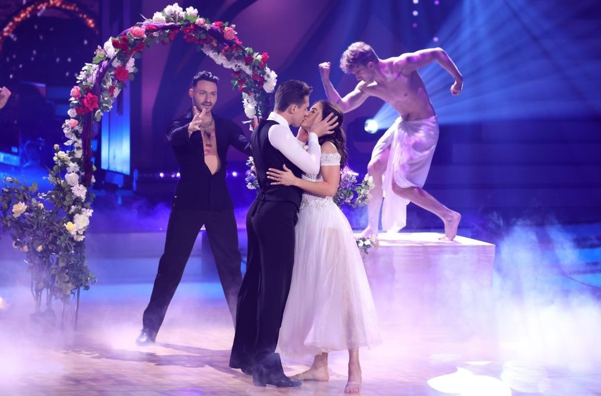 COLOGNE, GERMANY - APRIL 08: Robert Beitsch, Valentin Lusin and Renata Lusin perform on stage during the 7th show of the 15th season of the television competition show "Let's Dance" at ...