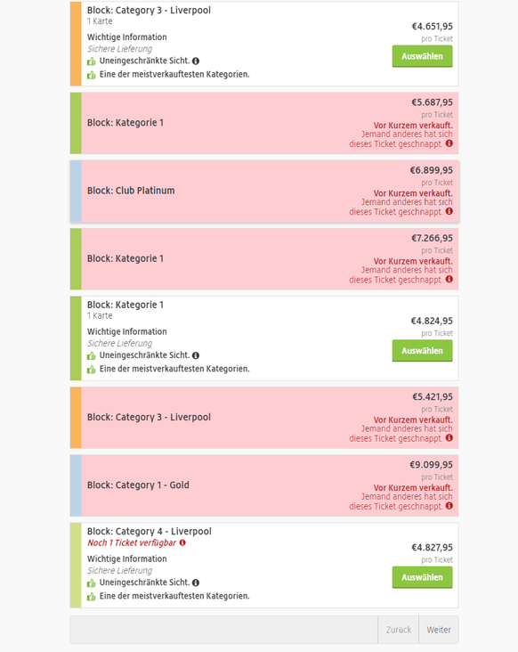 Tickets der Kategorie 1 wurden offenbar auf Viagogo auch mal für 9099 Euro verkauft.